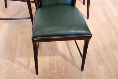 Set 6 sedie di metà secolo di Osvaldo Borsani, Atelier Borsani Varedo, mogano, palissandro pelle e ottone, Italia, anni '50