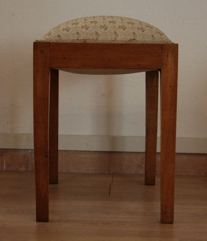 Sgabello-panca vintage novecento in legno di noce massello con rivestimento imbottito esemplare raffinato risalente agli anni 50-60